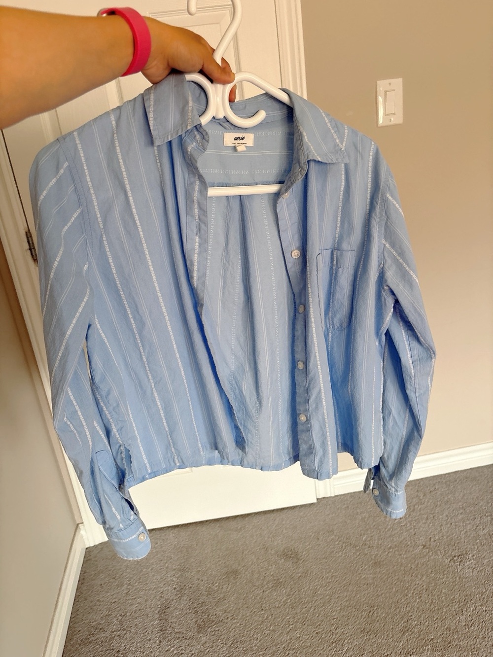 aerie Light Blue Striped Button-Up Shirt